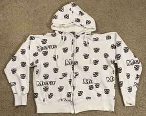 VTG Y2k Misfits XS Long Sleeve Zip Up Hoodie White AOP Sweater Fiend Skull Punk - Picture 1 of 10
