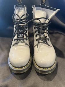 Doc Dr. Martens 1460 Patent Leather Lace Up Boots in Zinc Grey Eu 38 US 7 Women - Picture 1 of 11