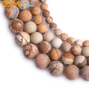 Matte Yellow Picture Jasper Gemstone Loose Beads Women Jewelry Making 15" Gift - Picture 1 of 51