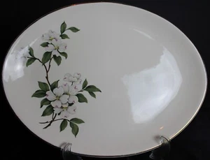 Vintage 11" Oval Serving Platter Plate Dogwood by Homer Laughlin Gold Trim - Picture 1 of 9