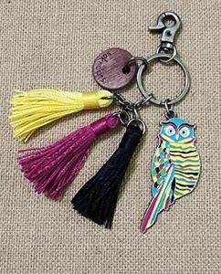 SakRoots Owl Tassel Keychain Boho Charm Purse Clip Keyring Enamel Metal Bird Fob - Picture 1 of 3