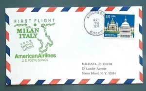 USA 1991 American Airlines Primo Volo CHICAGO MILANO con B-767 posta aerea - Foto 1 di 2