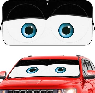 Car Windshield Sun Shade, Funny Eyes Sun Visor, Wear-Resistant Black Tape, Folda - Image 1 of 4