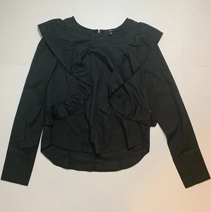 Drew Shirt Top Blouse Sz M Anthropologie Ruffled Black Scoop Neck NEW - Picture 1 of 9