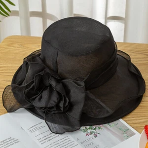 Krempe Sonnenschutz Kappe Cocktail Hochzeit Strand faltbar Damen Organza Netz Hut breit - Bild 1 von 12