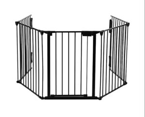 5 Panel Black Metal Safety Gate 120" Wide Baby Pet Dog Home Stairs #DJ0041BK