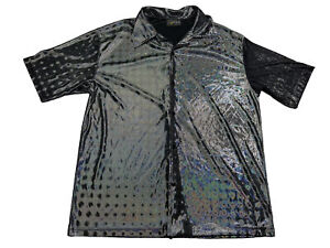 Vintage pop icon Silver rainbow glittery sparkly button shirt men's L