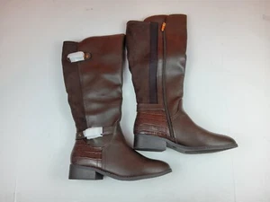 karen Scott Women Knee High Riding Boot Dark Brown Leather 8.5M (lot 42) - Picture 1 of 7