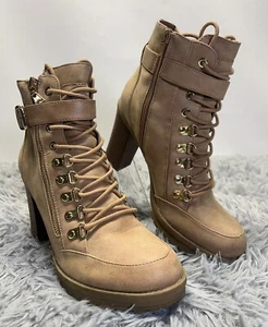 Botines G BY ADIVINAR Grazzy para mujer talla 9,5 tostados con cremallera con detalles DORADOS - Imagen 1 de 12