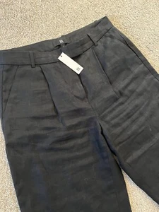 Banana Republic High Waisted Pleated Linen Pants Trousers Black Size 6 NEW - Picture 1 of 6