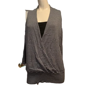 NINE & COMPANY Sweater Top Striped Blue Black Layered Cotton Knit XL - Picture 1 of 10