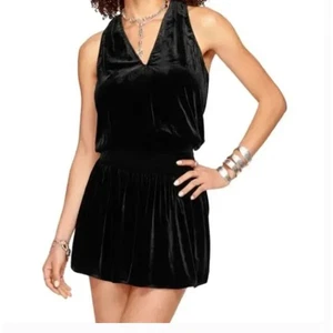 Ramy Brook Jerry Velvet Smocked Waist Sleeveless Mini Dress Black Size Small - Picture 1 of 13
