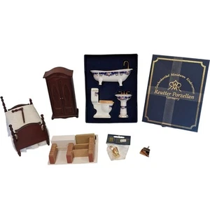Reutter Porzellan Dollhouse Set Miniature Furniture Bathroom Kitchen Bed - Picture 1 of 14