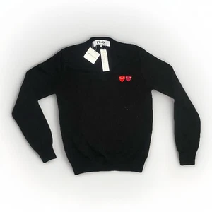 Comme des Garcons Play Black Wool Crewneck Sweater Double Heart Small CDG $330 - Picture 1 of 9