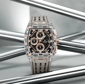 Richard Fashion Style Rapper Mille Red Homage Uhr Transparent Rose Gold - Bild 1 von 7