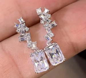 6Ct Lab Created Diamond Drop Earrings 925 Sterling Silver Wedding Party Gift - Picture 1 of 8