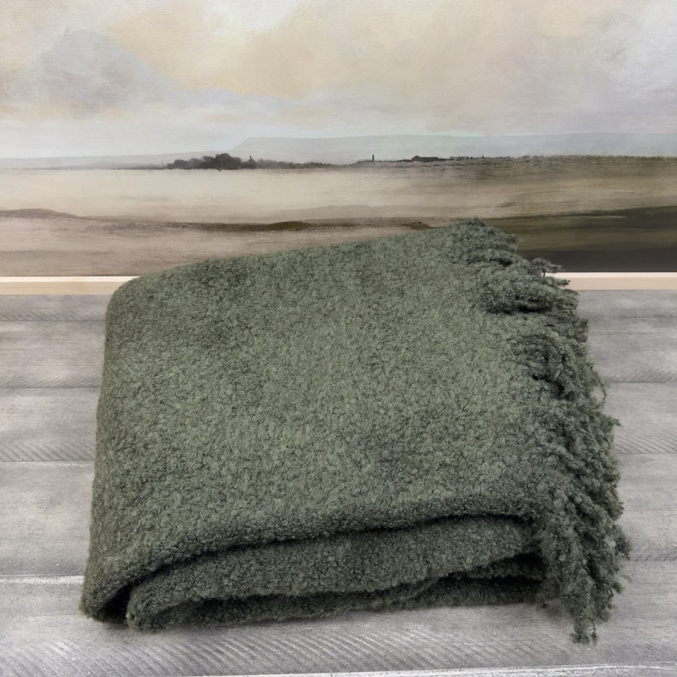 Pottery Barn Boucle Knit Throw Blanket Loden Green 50”x60” Wrinkled NWOT - Image 1 of 4
