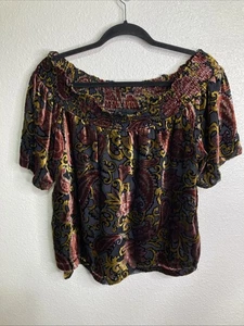 Belle Vere Velvet Burnout Crop Top Off The Shoulder Dark Fairy Whimsygoth Sz L - Picture 1 of 3