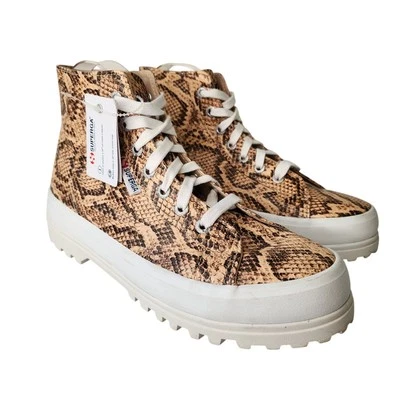 Superga Hi-Top Platform Sneakers Women's 38/7.5 Brown Reptile Leather NWOB - Image 1 of 4