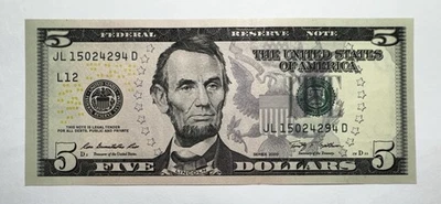 2009 $5 Federal Reserve Note UNC - Image 1 of 2