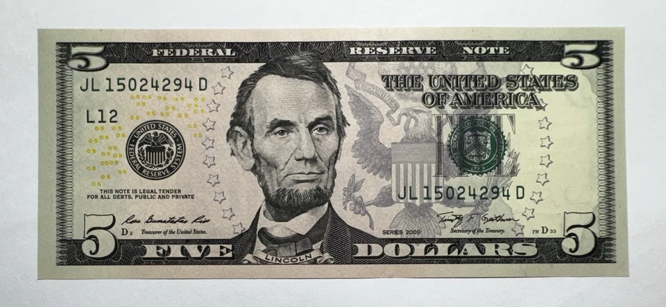 2009 $5 Federal Reserve Note UNC - Image 1 of 2