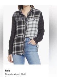 New RAILS Womens Size Small Brando Mixed Plaid Button Up Shirt Black Gray Cozy - Picture 1 of 10
