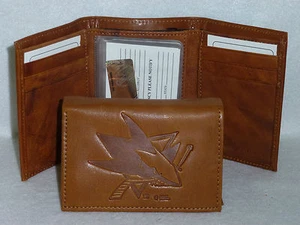 SAN JOSE SHARKS Leather TriFold Wallet NEW brown 3 - Picture 1 of 5