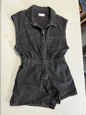 Mameluco vaquero Zara para mujer manga corta cuello negro grande trabajo tarea mecánico Foto 1 de 4