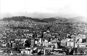 RPPC Real Photo Postcard Mt. Hood Portland Oregon OR Aerial City View Bird's Eye - Picture 1 of 2