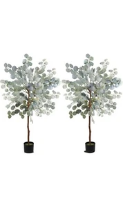 2PK Artificial Eucalyptus Tree Plant 4ft Tall,Fake Eucalyptus Tree with White - Picture 1 of 5