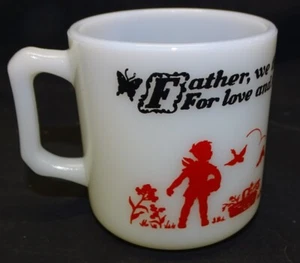 Hazel Atlas F for Father Child's Mug - Milk Glass Red & Black Design - Picture 1 of 5