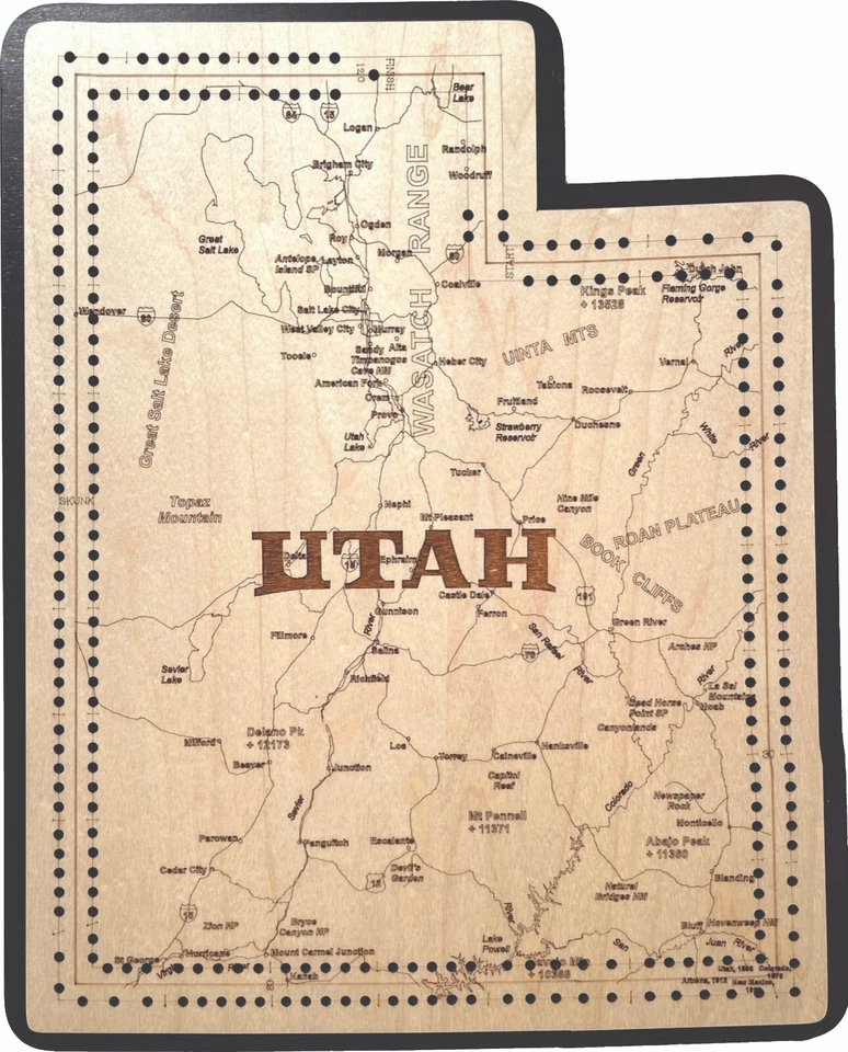 Utah State Shape Road Map Cribbage Board - Image 1 of 1
