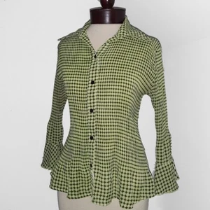 M Milano SZ S Disco Mod Geometric Spread Collar 3/4 Ruffle Sleeve Accordion Top - Picture 1 of 6