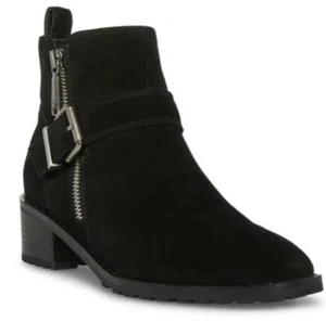 Blondo Women Black Waterproof Suede Block Heel Ankle Bootie 5.5 New *Defect* - Picture 1 of 11