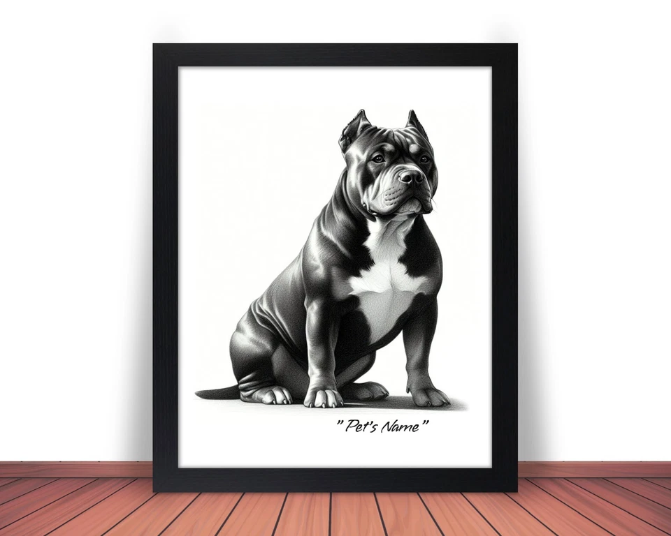 Framed & Personalized PIT BULL BULLY Photo Picture DOG NAME 8x10 or 11x14 (P4) - Image 1 of 4