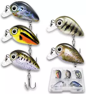 5PC Micro Crankbait Fishing Lures for Bass Trout Topwater Lures Kit Slow Sinking - Picture 1 of 7