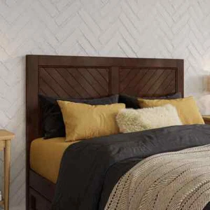 Canyon Walnut Brown Solid Wood Full Headboard with Attachable Charger - Picture 1 of 7