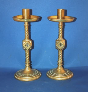 Pair of 19th century brass church gothic style candlesticks, Dodecagon Middle - Picture 1 of 6