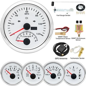 5 Gauge Set White 85mm GPS Speedometer 120MPH w/tacho&52mm Fuel/Temp/Oil/Volt - Bild 1 von 9