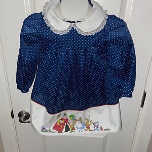Vtg 1988 Disney Magic Alice In Wonderland Girl’s Navy Blue Polka Dot Dress Sz 6