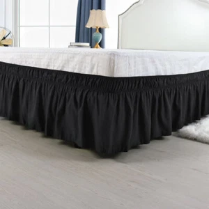 US Ship Wrap Around Bed Skirt Elastic Dust Ruffle 15 Inch Drop 4 Size Wrinkle - Picture 1 of 15