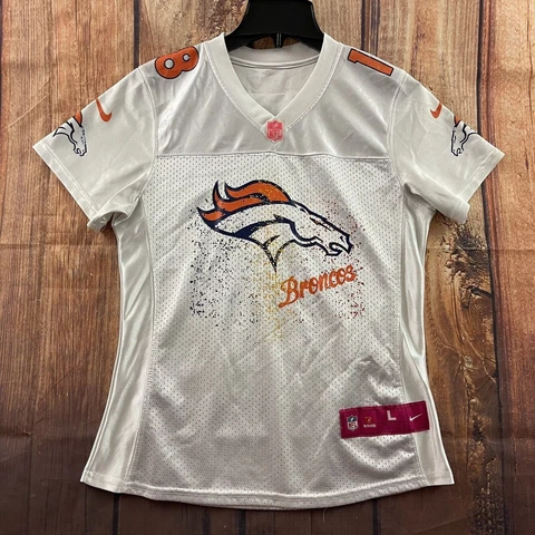Nike NFL Denver Broncos Jersey Womens Large White Payton Manning #18 Pink Logo Cover