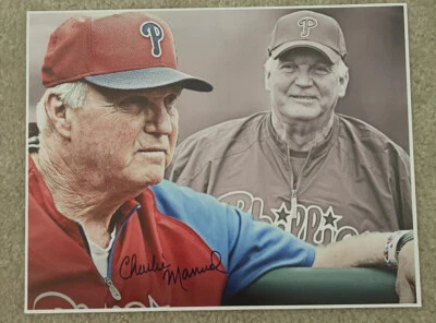 Foto autografada 11x14 de Charlie Manuel Philadelphia Phillies WS CHAMPS 2008 - Imagem 1 de 2