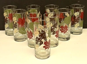 Vintage Libbey Crisa Glasses Autumn Leaves Set Of 9 TUMBLERS NEW W/TAG 16.3 OZ - Picture 1 of 9