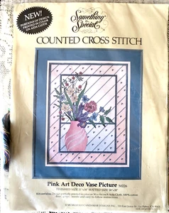 Pink Art Deco Vase Counted Cross Stitch Kit Candamar Designs 1986 11 x 14 - Picture 1 of 3