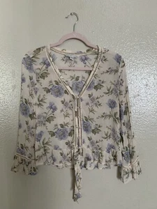 American Eagle Blouse , Size S, Sheer, Cottagecore, Ruffles , Buttons , Floral - Picture 1 of 5