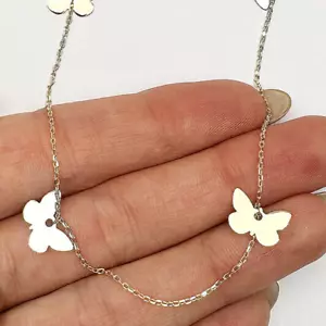 14K Gold Two-Tone Yellow White Butterfly Anklet Bracelet 10" - Picture 1 of 4