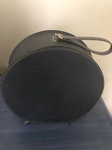 Vintage HAT BOX travel luggage suitcase round Gray bag train case lined carry on
