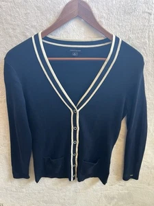 Tommy Hilfiger 100%  Cotton Navy Academia Collegiate Preppy Cardigan Sweater - Picture 1 of 10