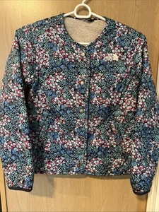 North Face Girls Sherpa Floral Lightweight Coat Lined Pink Blue Medium (10/12) - Picture 1 of 10
